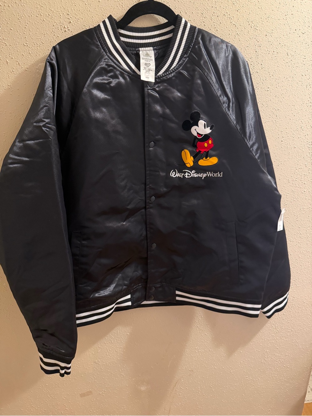 Disney Mickey Mouse Black Bomber Jacket with Striped Trim NWT - Picture 6 of 8